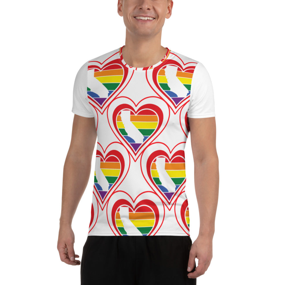 California Retro Pride Heart Pattern - All-Over Print Men's Athletic T-shirt