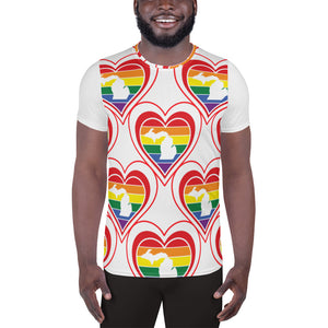 Michigan Retro Pride Heart Pattern - All-Over Print Men's Athletic T-shirt