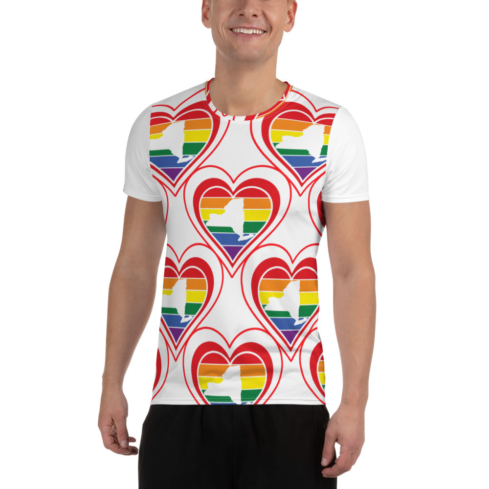 New York Retro Pride Heart Pattern - All-Over Print Men's Athletic T-shirt