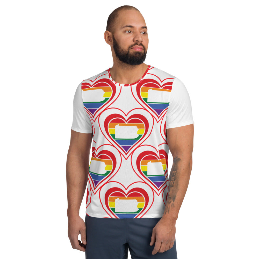 Pennsylvania Retro Pride Heart Pattern - All-Over Print Men's Athletic T-shirt