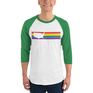 United States Retro Rainbow Solid 3/4 sleeve raglan shirt