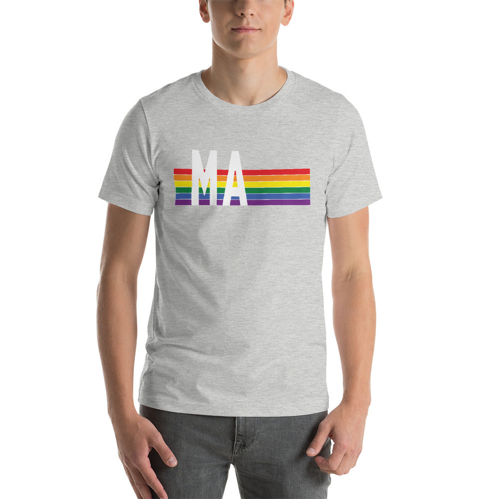 Massachusetts Pride Retro Rainbow Short-Sleeve Unisex T-Shirt