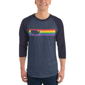 United States Retro Rainbow Outline 3/4 sleeve raglan shirt