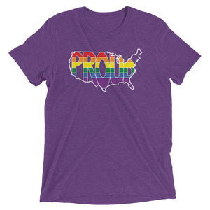 Proud - Pride - Retro Rainbow US Outline - Spirit Day Purple - Short sleeve t-shirt