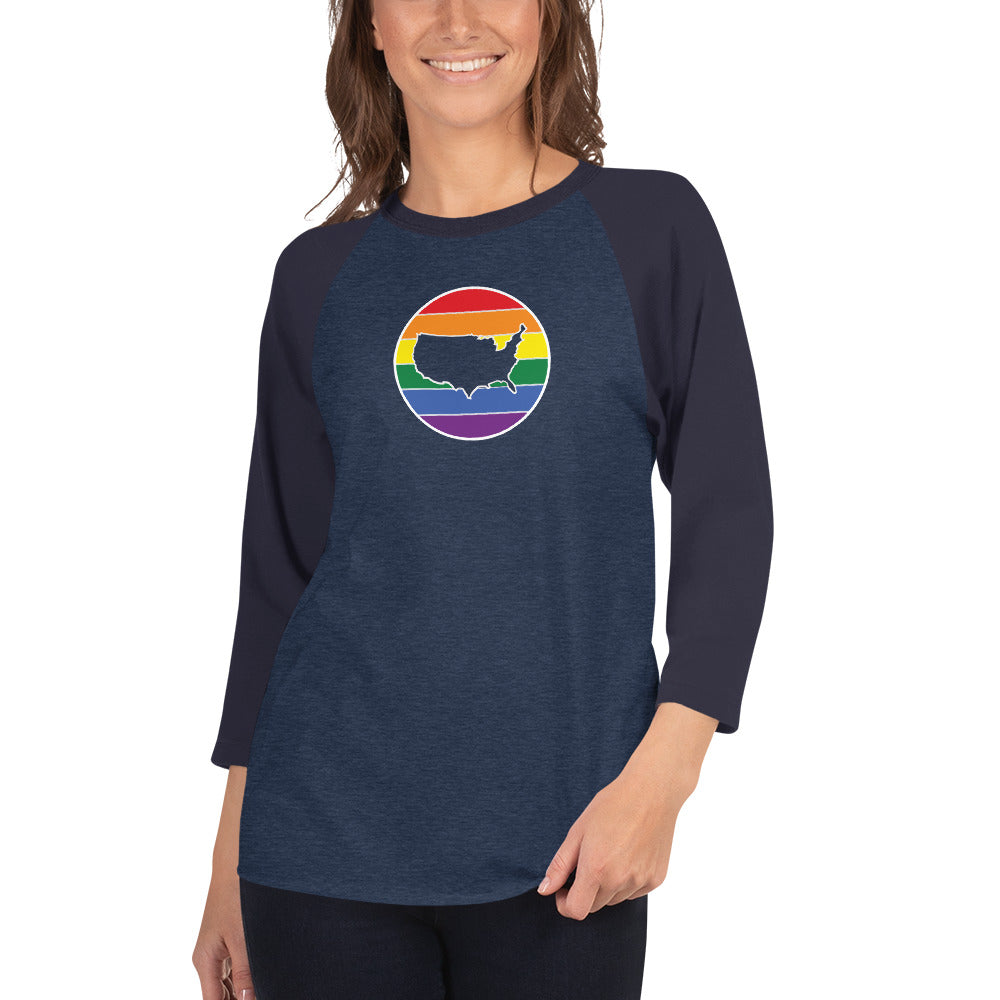 United States Retro Rainbow Round 3/4 sleeve raglan shirt