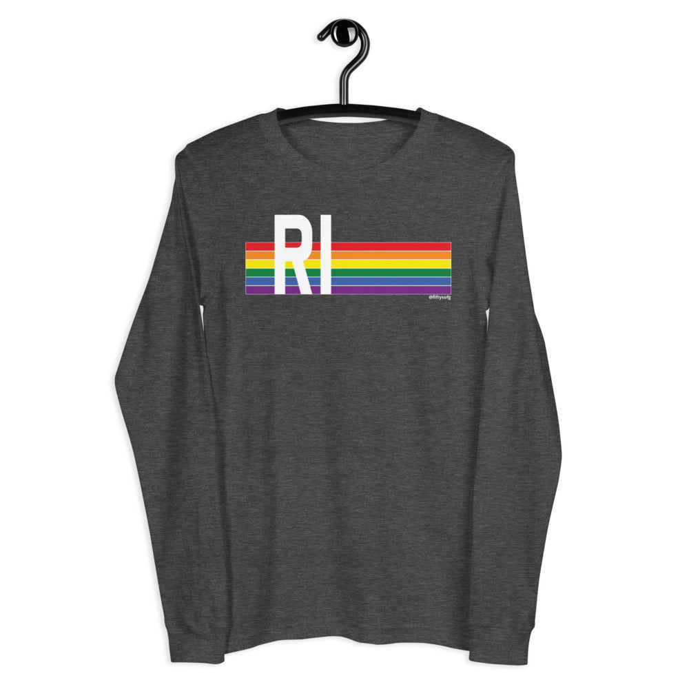 Rhode Island Pride Retro Rainbow - Unisex Long Sleeve Tee