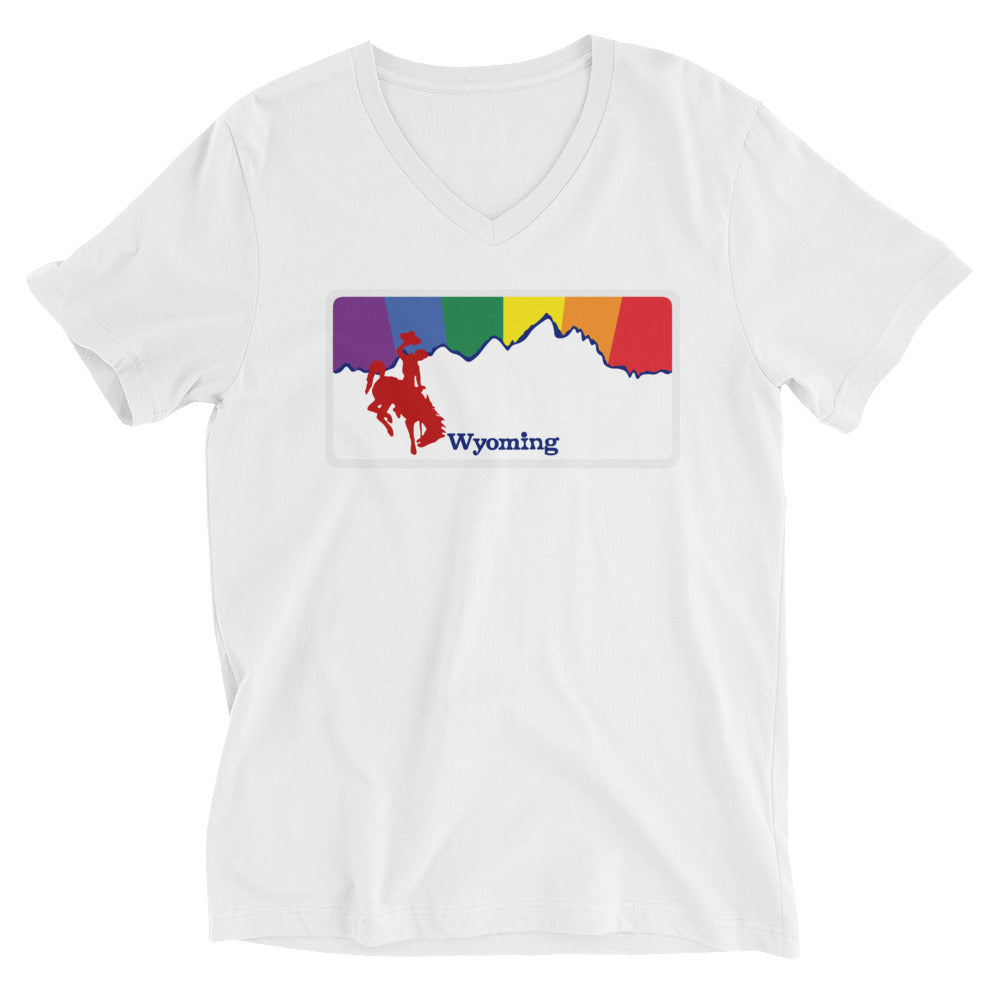 Wyoming Rainbow Sunset - WY Pride - Unisex Short Sleeve V-Neck T-Shirt
